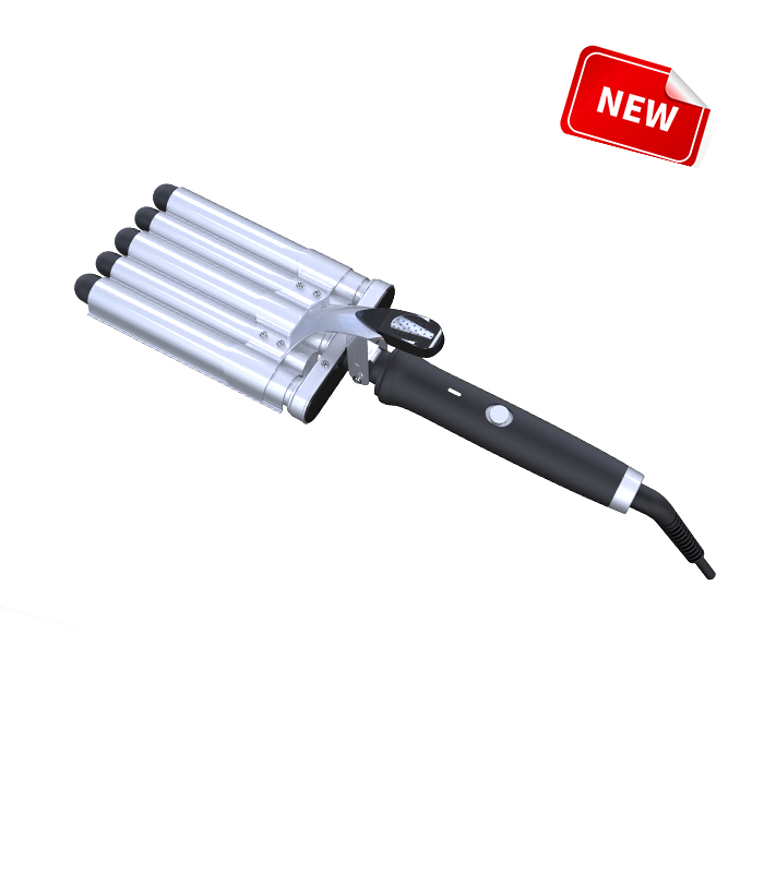 LCD Badan Seramik Profesional Tiga Tong Besi Lencong Gaya Gelombang Elektrik Pengeriting Rambut 3 Tong Pengeriting Rambut ZR-025